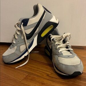 Nike Men's Gray and Navy Sneakers with Yellow Accents